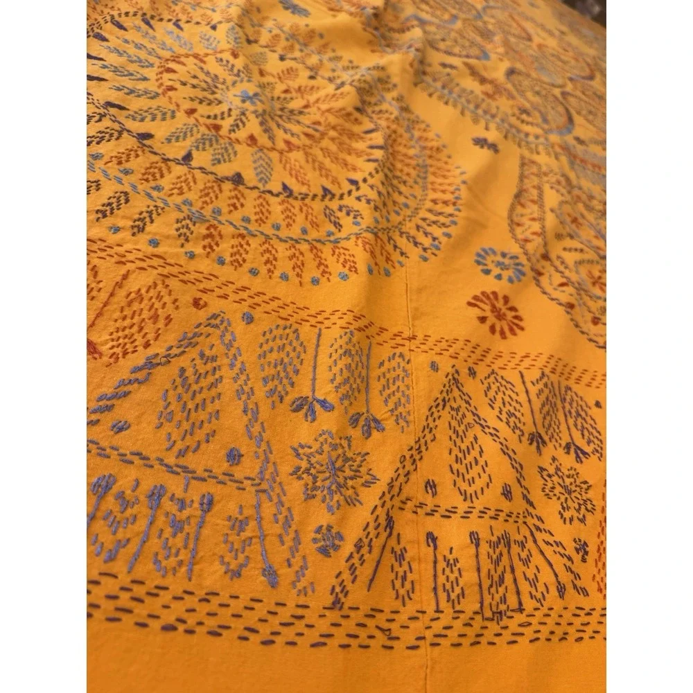 Handmade Indian Kantha Cotton Bedspread Coverlet 83x94 2 Pillowcases Boho